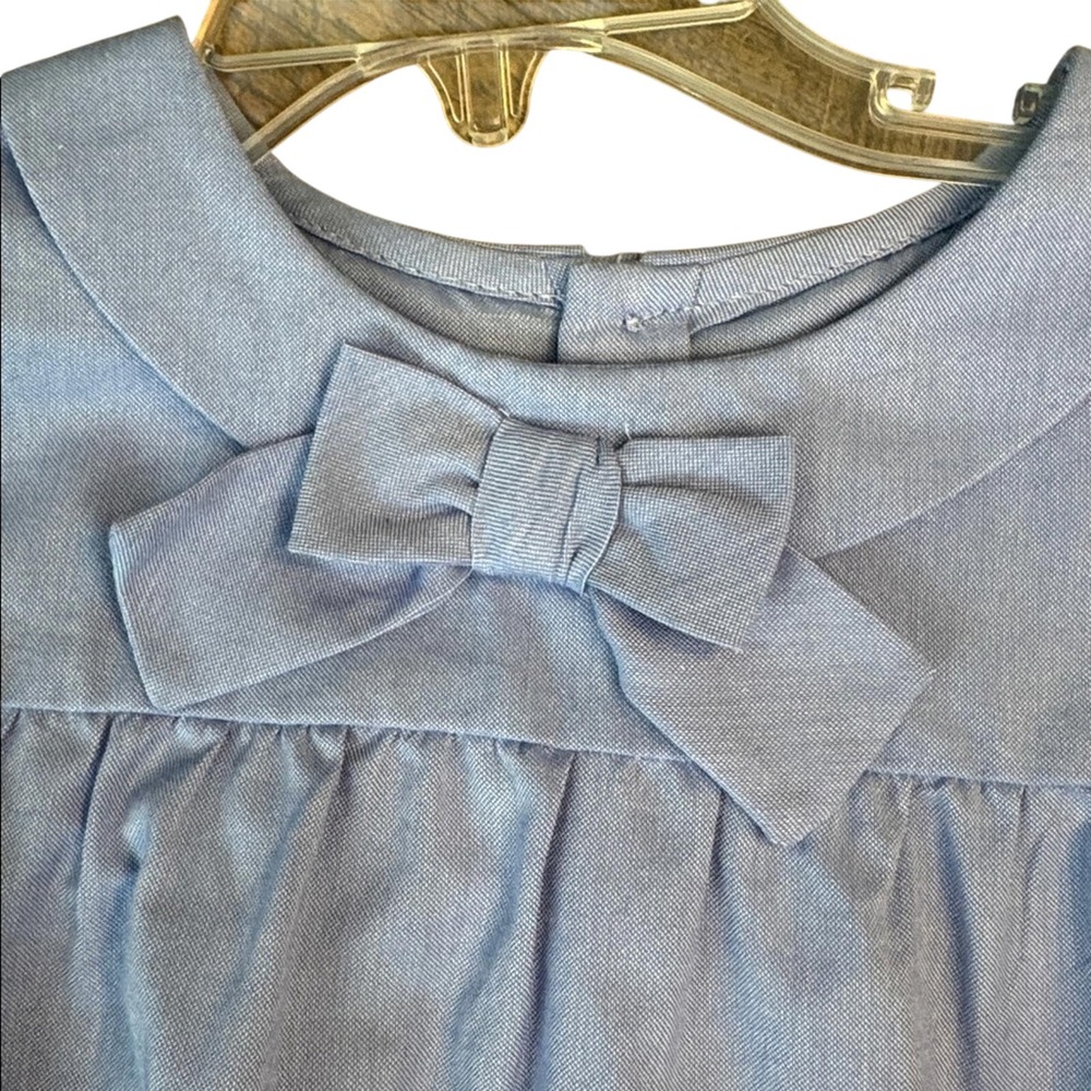 Mayoral Girls Light Blue Blouse with Bow at Collar Full Button Back Size 6